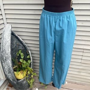 NWT Alfred Dunner petite Costa Rica peacock color stretch waist loose pants